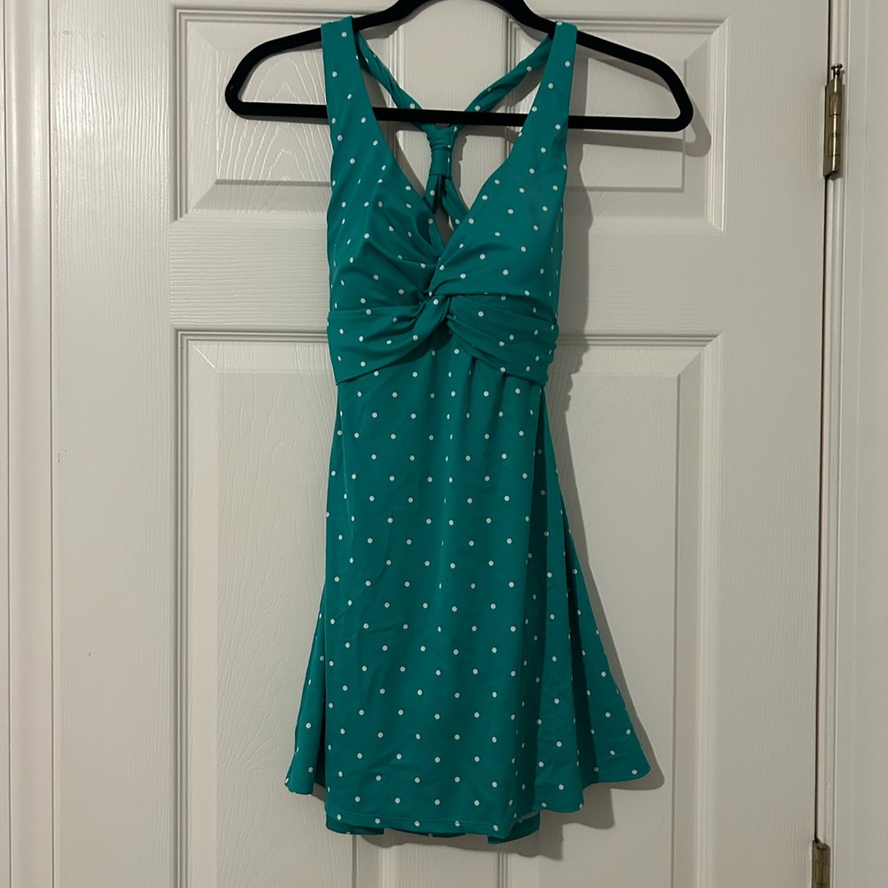 L.L. Bean Teal Polka Dot Women's One Piece Swimdress